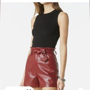 NWT Omega Faux Leather High Waisted Tie Waist Shorts in Cabernet Red, Size S